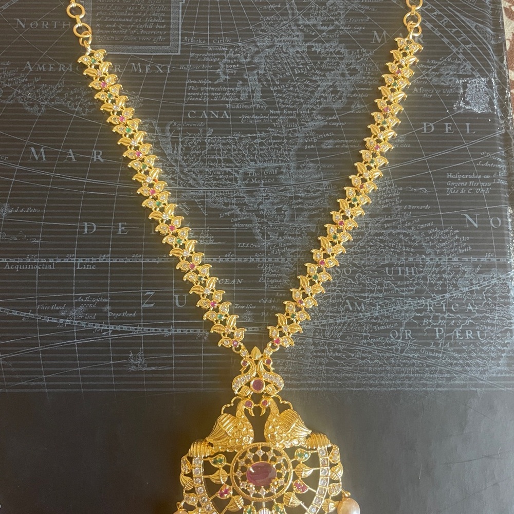 Gold-Tone Women’s Necklace with Pink and Green Accents